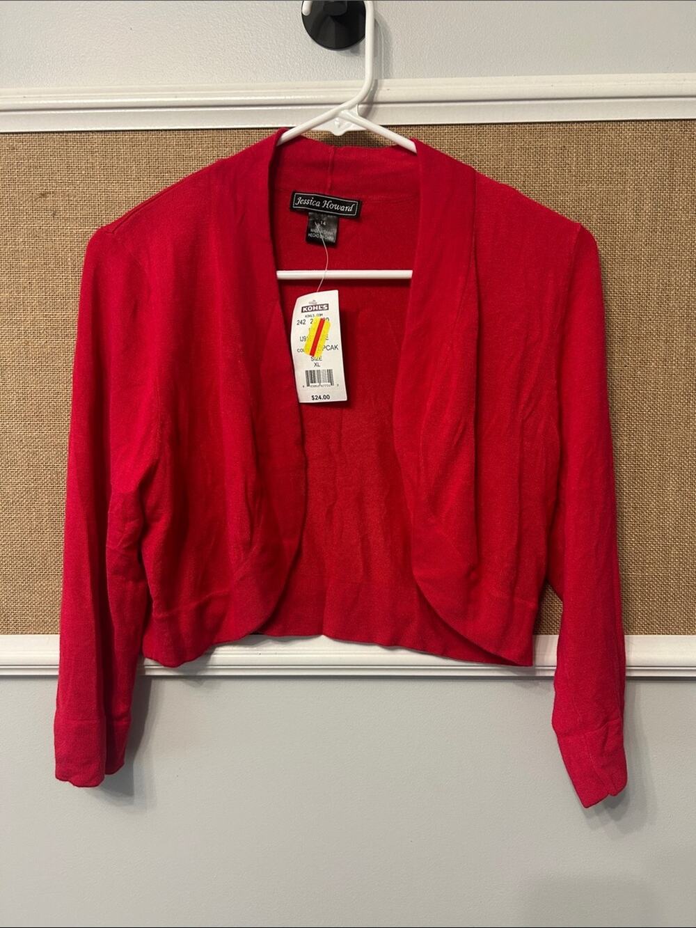 Jessica Howard Red Cropped Open-Front Cardigan